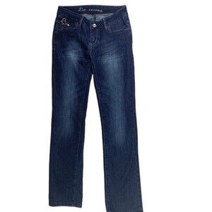 La Verona Size 5 Womens Jeans Stretch Low Rise Dark Wash Bling Straight